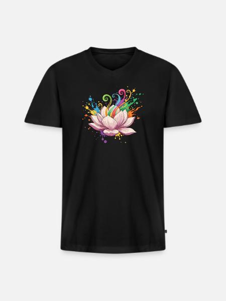 Leuchtende Lotusfarben Explosion - Männer Premium Bio T-Shirt mit V-Ausschnitt - Schwarz