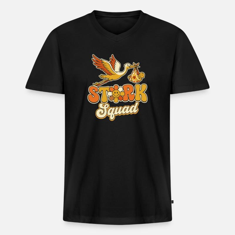 Storch Squad Retro Stil - Männer Premium Bio T-Shirt mit V-Ausschnitt - Schwarz