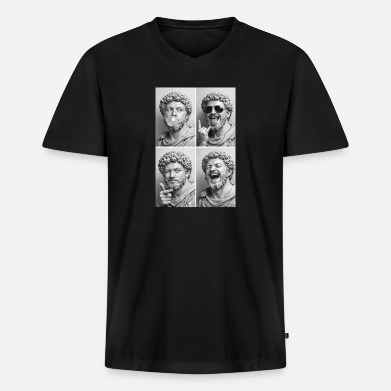 Marcus Aurelius Collage - Männer Premium Bio T-Shirt mit V-Ausschnitt - Schwarz