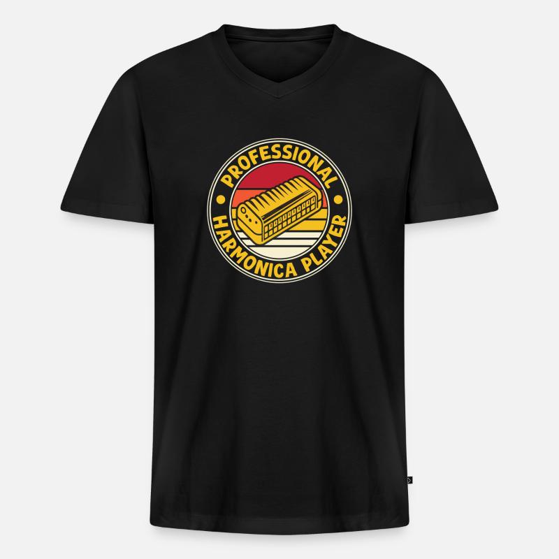 Funny Harmonica Player Professional Harmonica - Men's Premium Organic T-shirt with V-neck - black