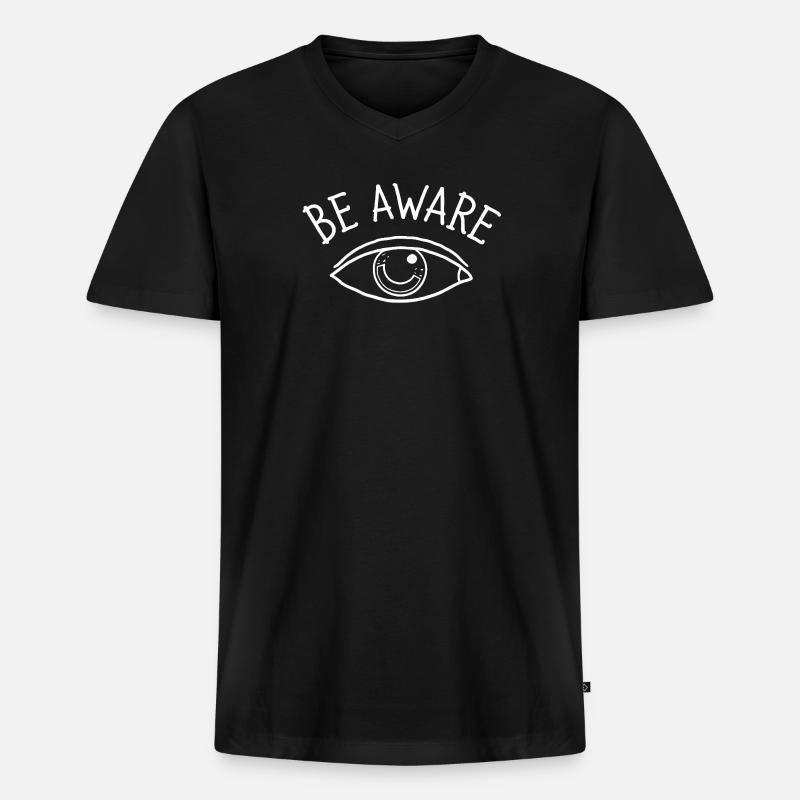 Be Aware White Eye Design - Männer Premium Bio T-Shirt mit V-Ausschnitt - Schwarz