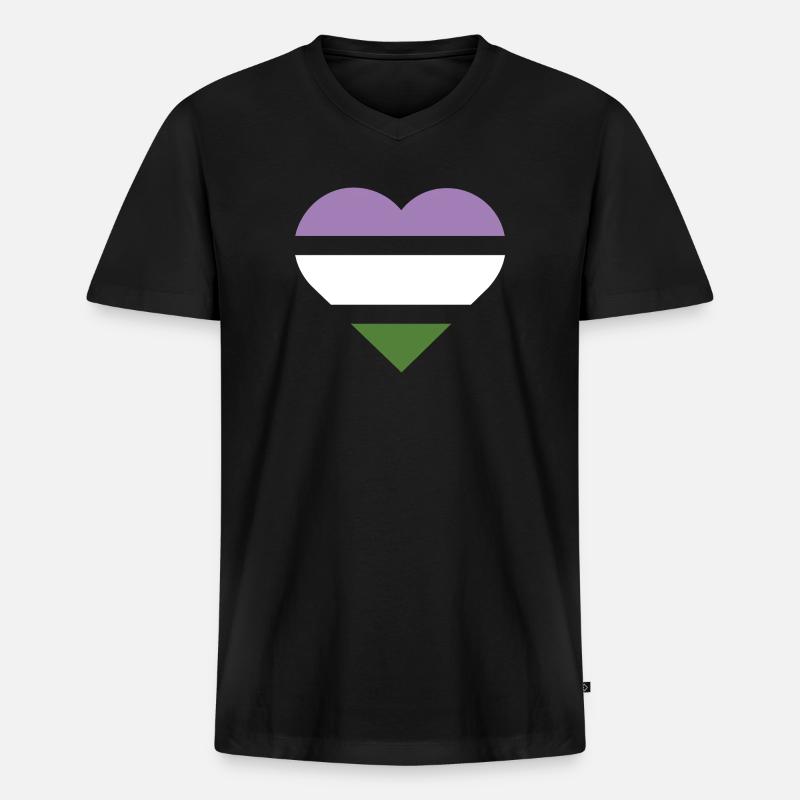 Pride Flag Heart · Genderqueer - Männer Premium Bio T-Shirt mit V-Ausschnitt - Schwarz