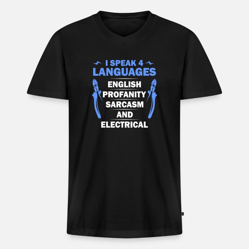 Languages, Sarcasm & Electrical Tee - Men's Premium Organic T-shirt with V-neck - black