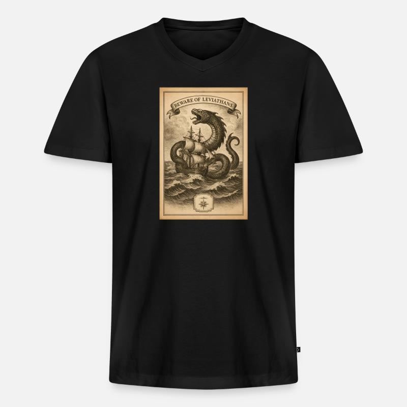 Warnung vor Leviathanen | Nautik Seemonster - Männer Premium Bio T-Shirt mit V-Ausschnitt - Schwarz