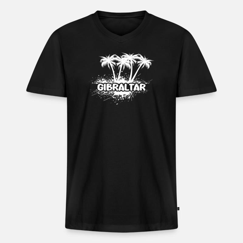 Gibraltar Palmen Splash Logo - Männer Premium Bio T-Shirt mit V-Ausschnitt - Schwarz
