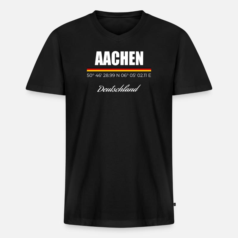 Aachen - Männer Premium Bio T-Shirt mit V-Ausschnitt - Schwarz
