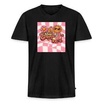 Pinker Retro-Stil - Männer Premium Bio T-Shirt mit V-Ausschnitt - Schwarz - Vorne - Nico (187cm)