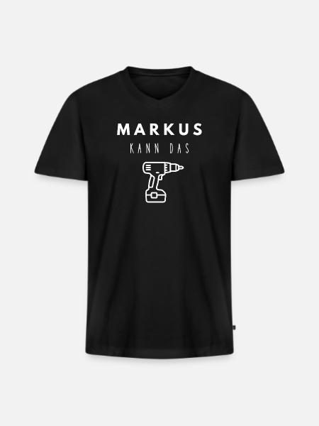 Markus Name Handwerker Werkzeug Akkuschrauber - Männer Premium Bio T-Shirt mit V-Ausschnitt - Schwarz