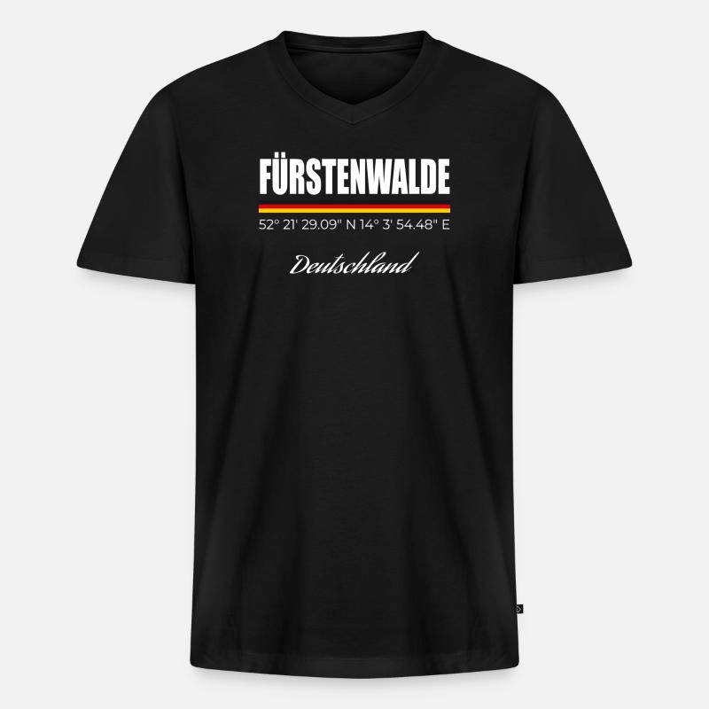 Fürstenwalde - Männer Premium Bio T-Shirt mit V-Ausschnitt - Schwarz
