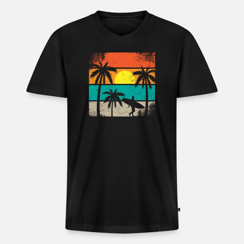 Sunset Surf Palm - Männer Premium Bio T-Shirt mit V-Ausschnitt - Schwarz