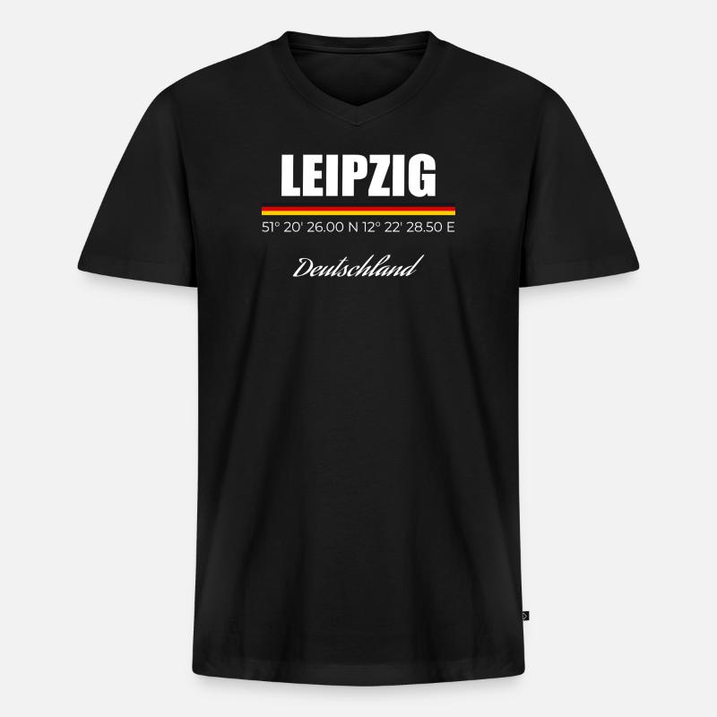 Leipzig - Männer Premium Bio T-Shirt mit V-Ausschnitt - Schwarz