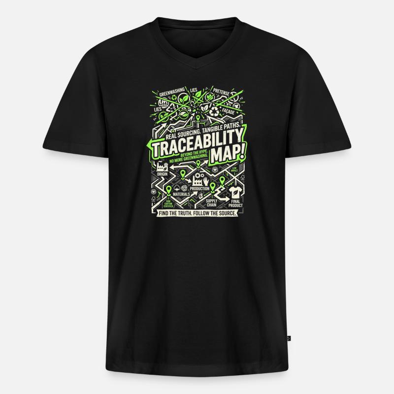 Traceability Map - Männer Premium Bio T-Shirt mit V-Ausschnitt - Schwarz