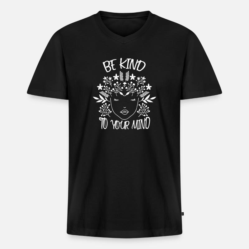 Sei freundlich zu deinem Geist, Blumenkrone - Männer Premium Bio T-Shirt mit V-Ausschnitt - Schwarz