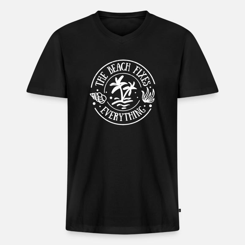 the beach fixes everything - Männer Premium Bio T-Shirt mit V-Ausschnitt - Schwarz