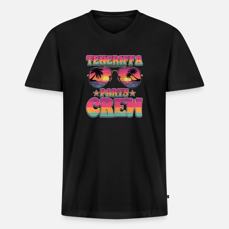 Teneriffa Party Crew - Männer Premium Bio T-Shirt mit V-Ausschnitt - Schwarz