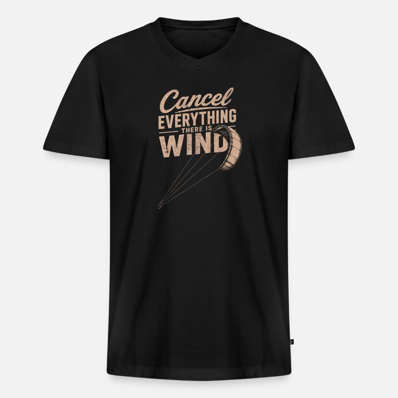 Windspruch Grafik: Cancel Everything Wind - Männer Premium Bio T-Shirt mit V-Ausschnitt - Schwarz