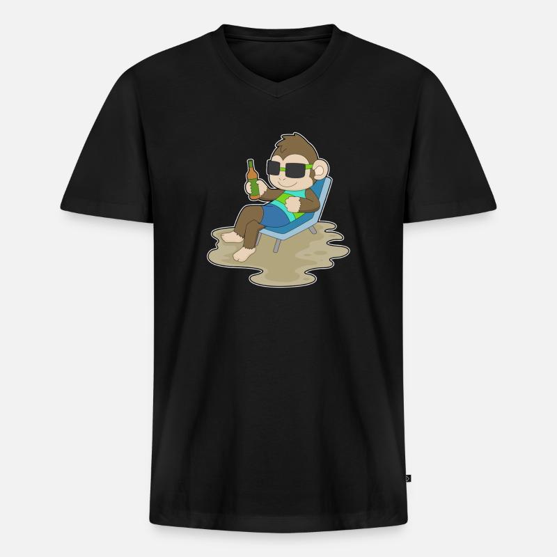 Affe Flasche Bier - Männer Premium Bio T-Shirt mit V-Ausschnitt - Schwarz