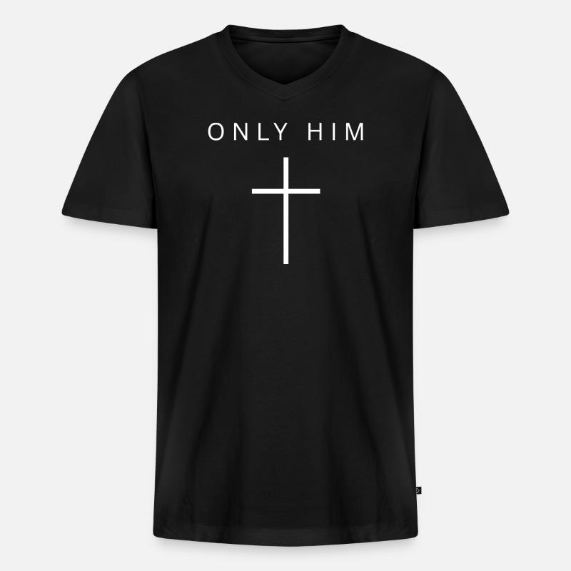 ONLY HIM - Männer Premium Bio T-Shirt mit V-Ausschnitt - Schwarz
