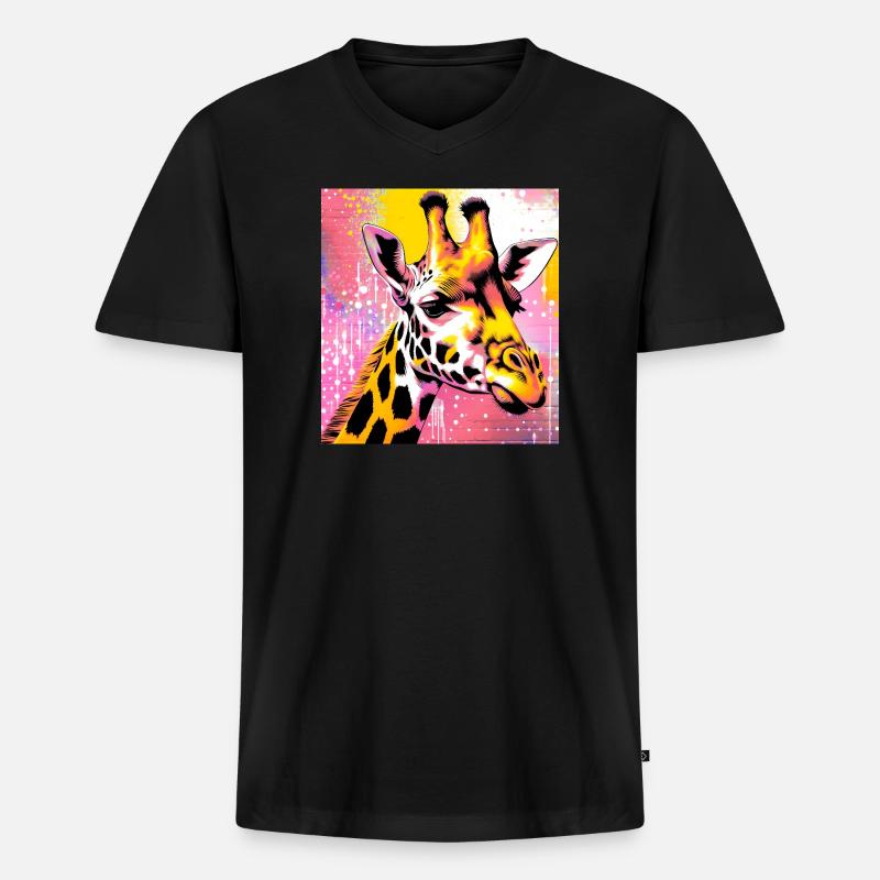 Giraffe - Männer Premium Bio T-Shirt mit V-Ausschnitt - Schwarz