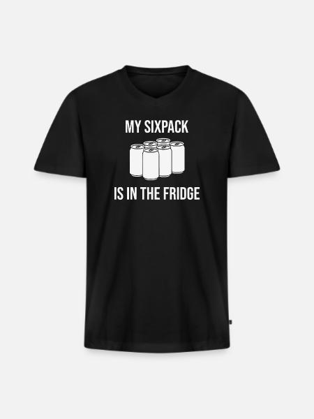 Mein Sixpack? Steht im Kühlschrank! - Männer Premium Bio T-Shirt mit V-Ausschnitt - Schwarz