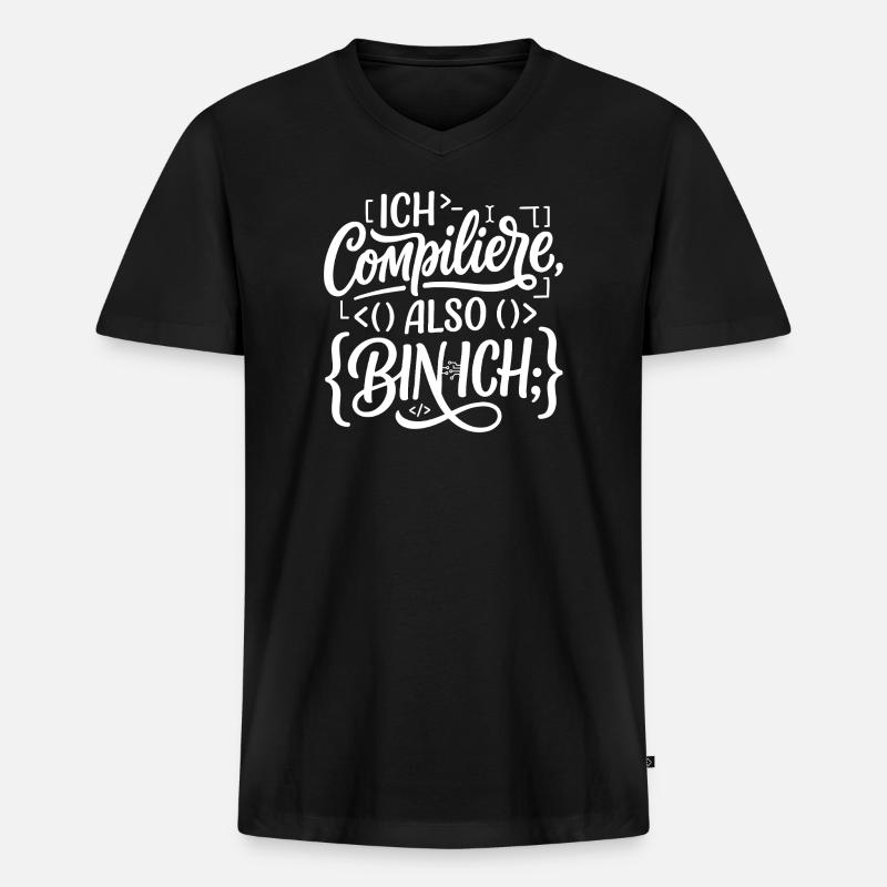 Ich compiliere also bin ich Coder - Männer Premium Bio T-Shirt mit V-Ausschnitt - Schwarz