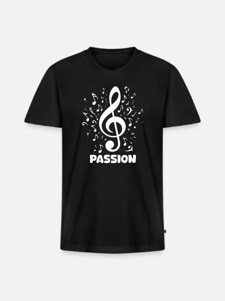 PASSION clef music design - Men's Premium Organic T-shirt with V-neck - black