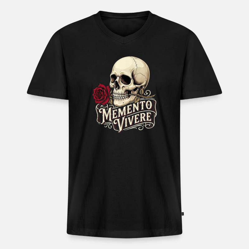 Memento Vivere - Männer Premium Bio T-Shirt mit V-Ausschnitt - Schwarz