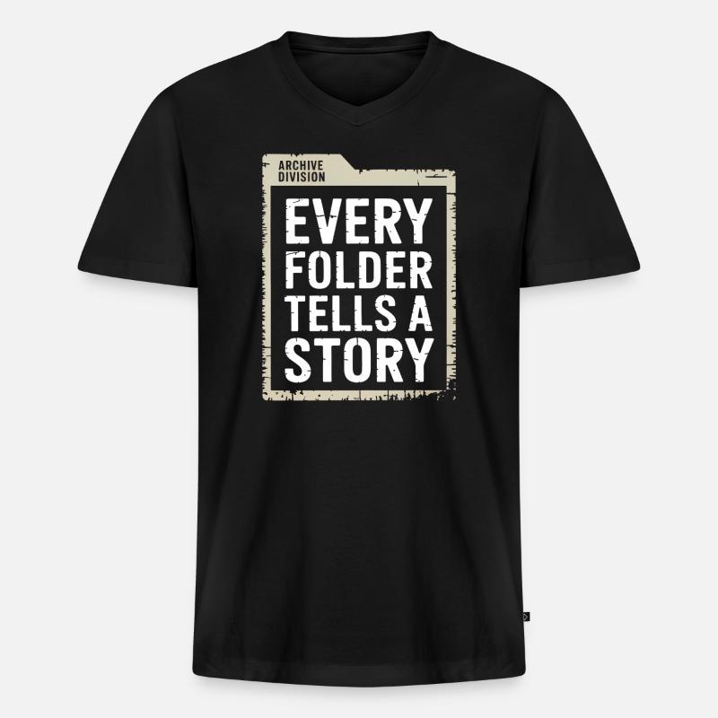 Jeder Ordner erzählt eine Geschichte - Männer Premium Bio T-Shirt mit V-Ausschnitt - Schwarz