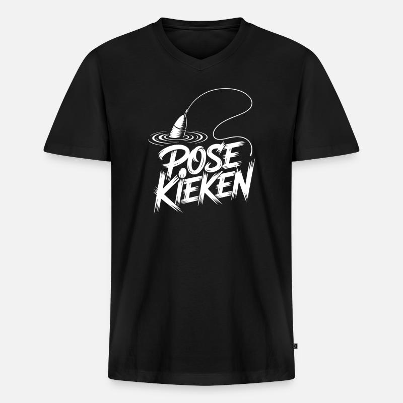Angler Pose Design - Männer Premium Bio T-Shirt mit V-Ausschnitt - Schwarz