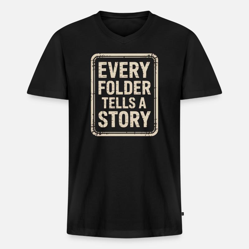Jeder Ordner erzählt eine Geschichte - Männer Premium Bio T-Shirt mit V-Ausschnitt - Schwarz