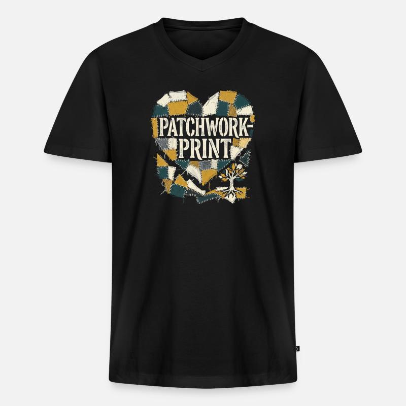 Patchwork Print - Männer Premium Bio T-Shirt mit V-Ausschnitt - Schwarz