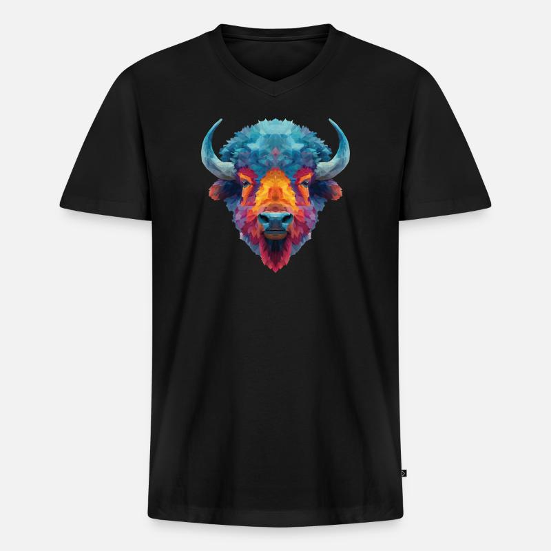 Bison - Männer Premium Bio T-Shirt mit V-Ausschnitt - Schwarz