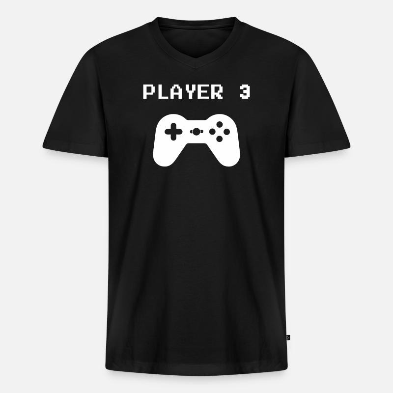 Retro Pixel Controller - Men's Premium Organic T-shirt with V-neck - black
