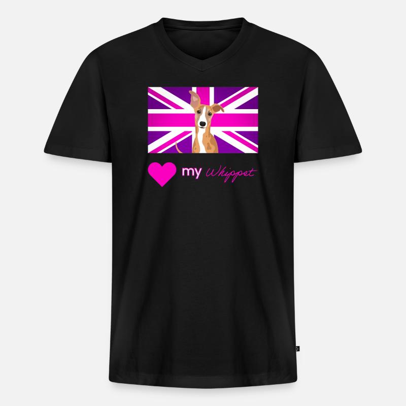 PURPLEWHIPPET (Rosa Text, Lebendig) - Männer Premium Bio T-Shirt mit V-Ausschnitt - Schwarz