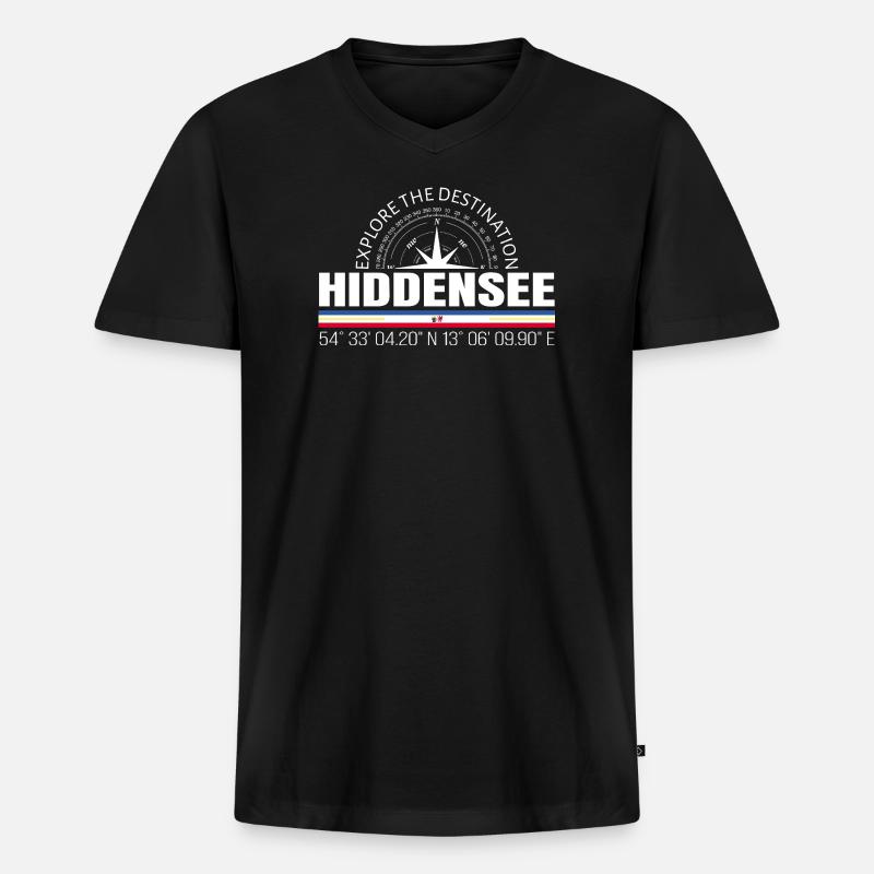 Hiddensee - Männer Premium Bio T-Shirt mit V-Ausschnitt - Schwarz