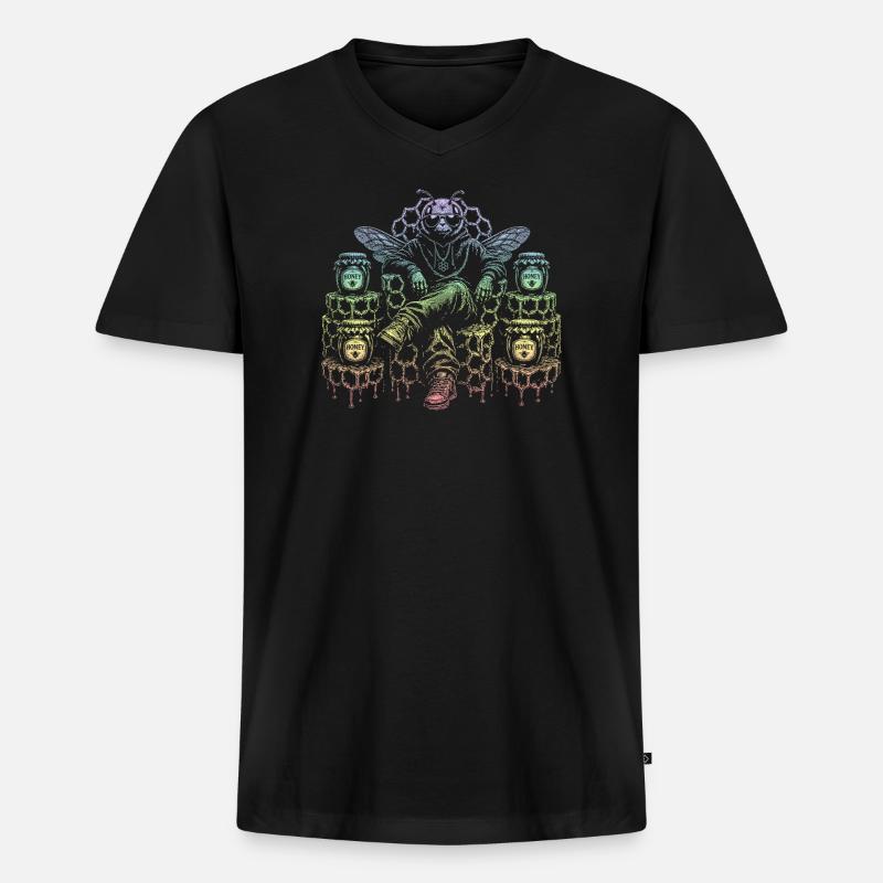 Honigbiene - Männer Premium Bio T-Shirt mit V-Ausschnitt - Schwarz