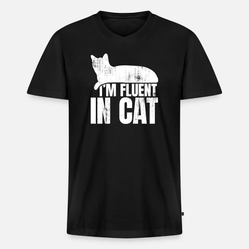 Ich spreche fließend Katze - Männer Premium Bio T-Shirt mit V-Ausschnitt - Schwarz