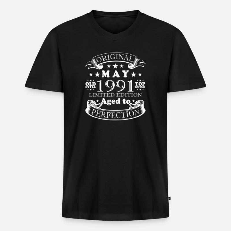 MAI 1991 - Männer Premium Bio T-Shirt mit V-Ausschnitt - Schwarz