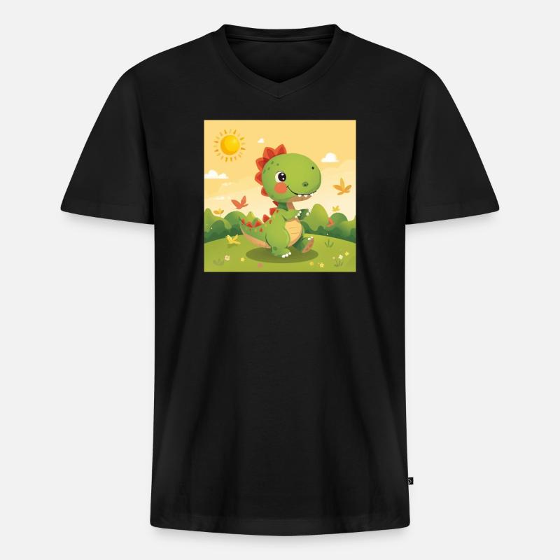 Kleiner Dino - Männer Premium Bio T-Shirt mit V-Ausschnitt - Schwarz