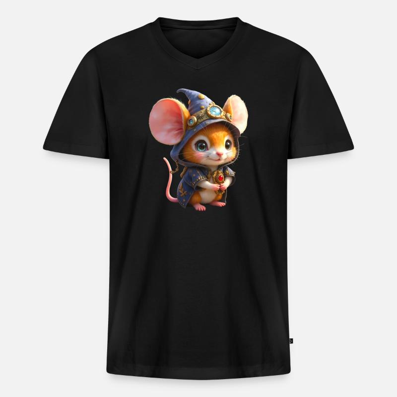 Blaue Steampunk-Zauberermaus - Männer Premium Bio T-Shirt mit V-Ausschnitt - Schwarz