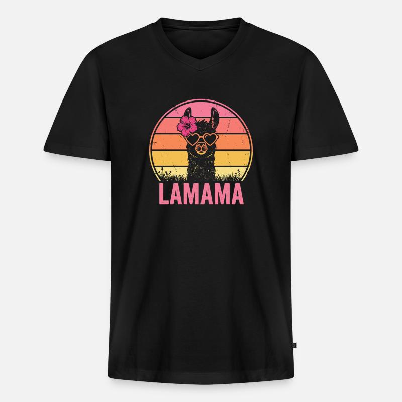 Lamama Llama Mama Mutter Tierliebhaber - Männer Premium Bio T-Shirt mit V-Ausschnitt - Schwarz