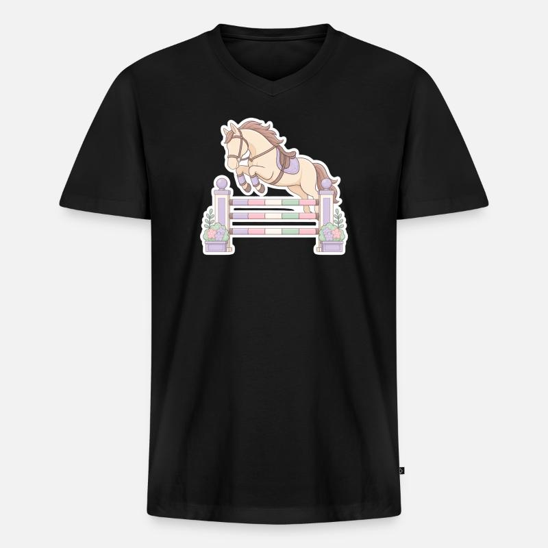 Pastellpferd beim Hindernis-Sprung - Männer Premium Bio T-Shirt mit V-Ausschnitt - Schwarz