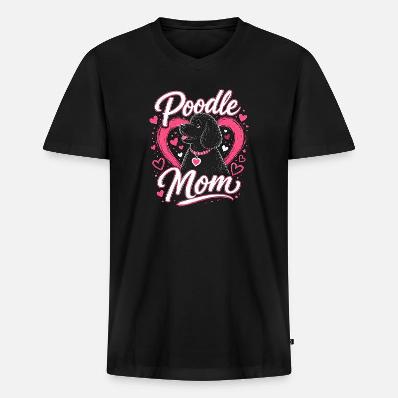 Pudel Mama Herzchen Design - Männer Premium Bio T-Shirt mit V-Ausschnitt - Schwarz