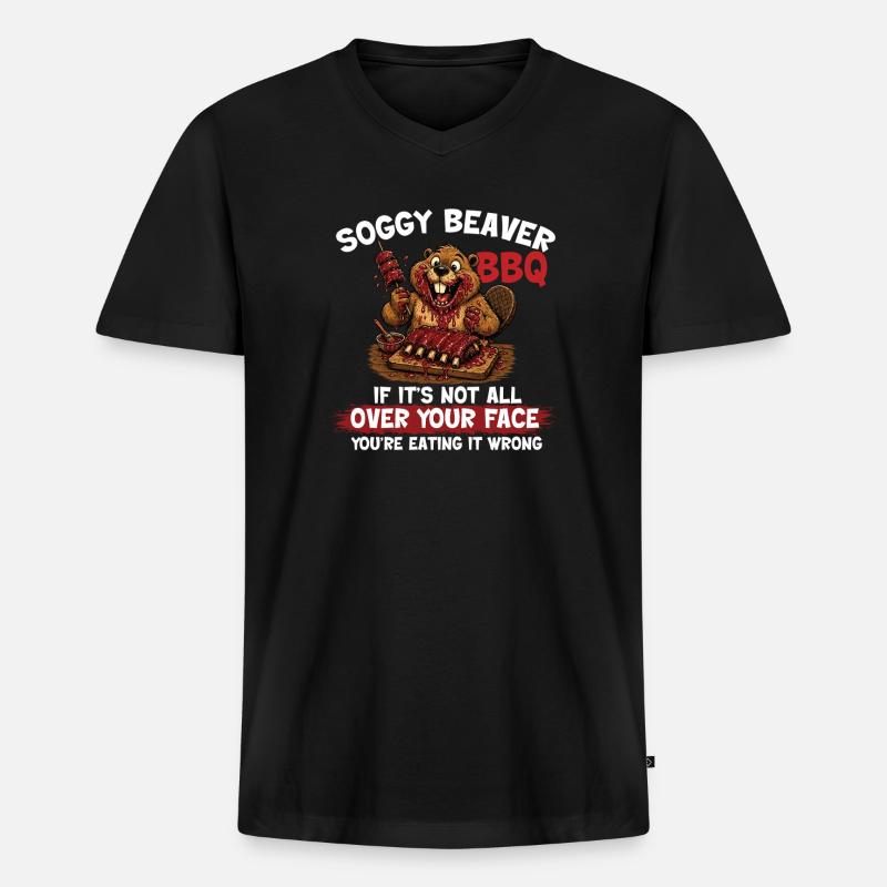 Weicher Biber-BBQ Lustiger Pitmaster - Männer Premium Bio T-Shirt mit V-Ausschnitt - Schwarz