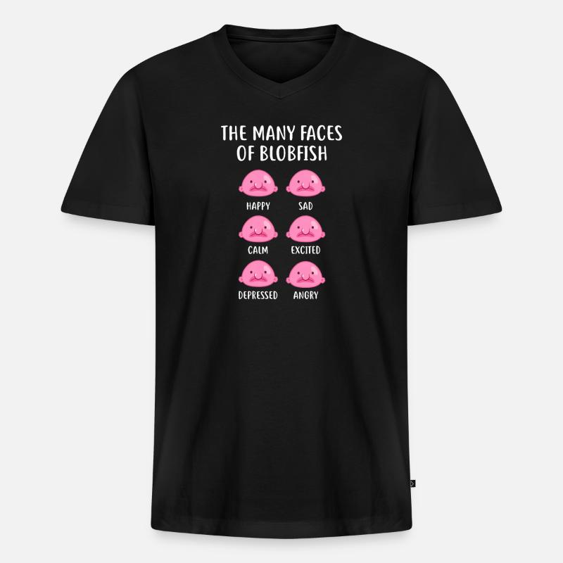 Blobfish Emotionsgitter-Tee-Kunst - Männer Premium Bio T-Shirt mit V-Ausschnitt - Schwarz