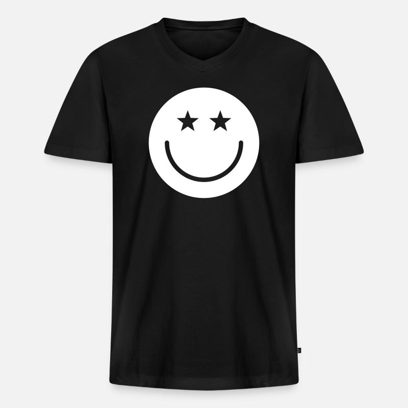 Smiley Design – Minimal & Positiv - Männer Premium Bio T-Shirt mit V-Ausschnitt - Schwarz