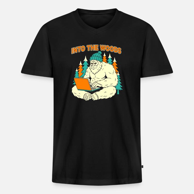 Sasquatch-Laptop im Wald - Männer Premium Bio T-Shirt mit V-Ausschnitt - Schwarz