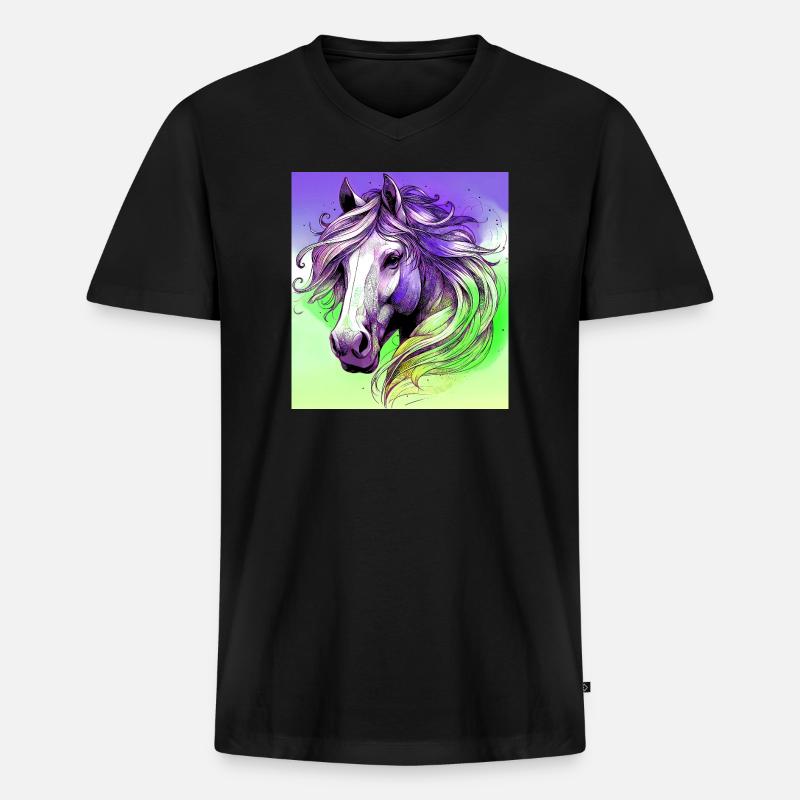 Pferd - Männer Premium Bio T-Shirt mit V-Ausschnitt - Schwarz