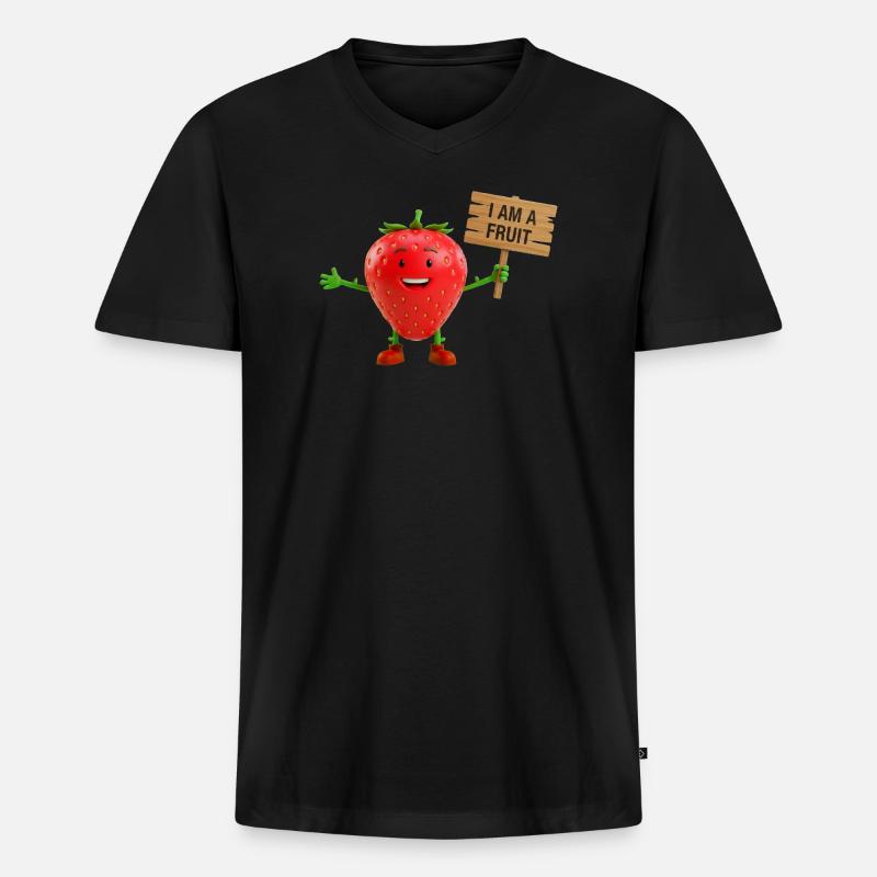 Erdbeere mit einem Schild - Männer Premium Bio T-Shirt mit V-Ausschnitt - Schwarz
