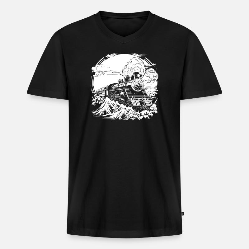 Eisenbahn - Männer Premium Bio T-Shirt mit V-Ausschnitt - Schwarz